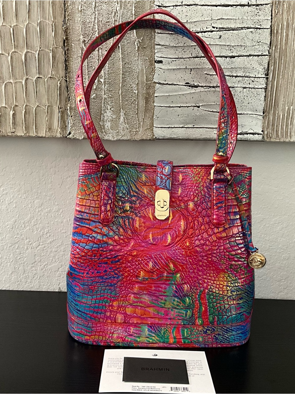 Brahmin Rainbow Fish Melbourne Leather Bucket Tote EXCELLENT W/Eye